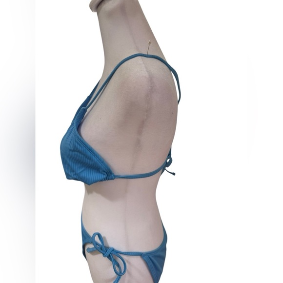 Blue Ribbed string  Bikini Set by Wild Fable top is size small bottom is size XS - Picture 6 of 10